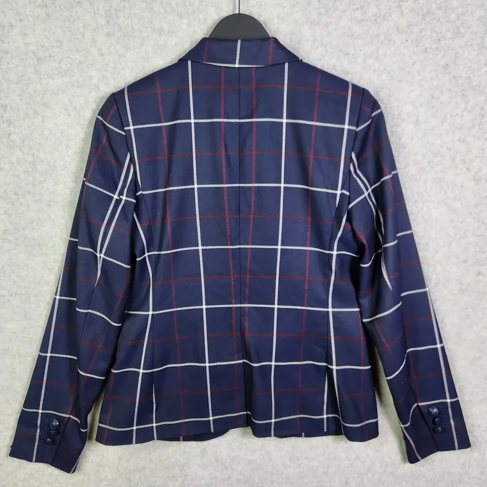 NEW Tommy Hilfiger Blazer Sz 2 Womens Navy Blue Plaid Academia Preppy Old Money - Picture 11 of 16